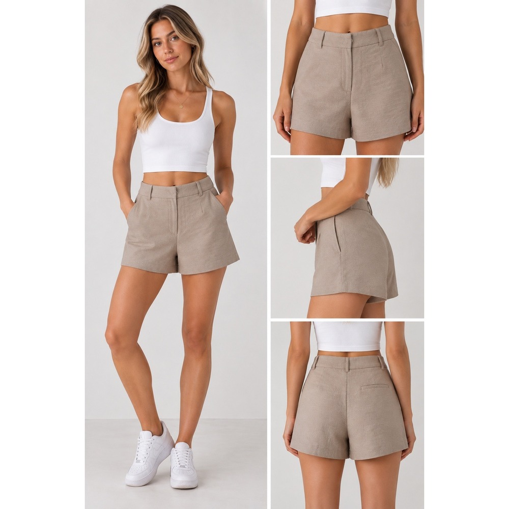 KOOKAI Tailored Shorts Taupe Beige Womens AU 8 US 4 FR 36 High Waist Belt Loops